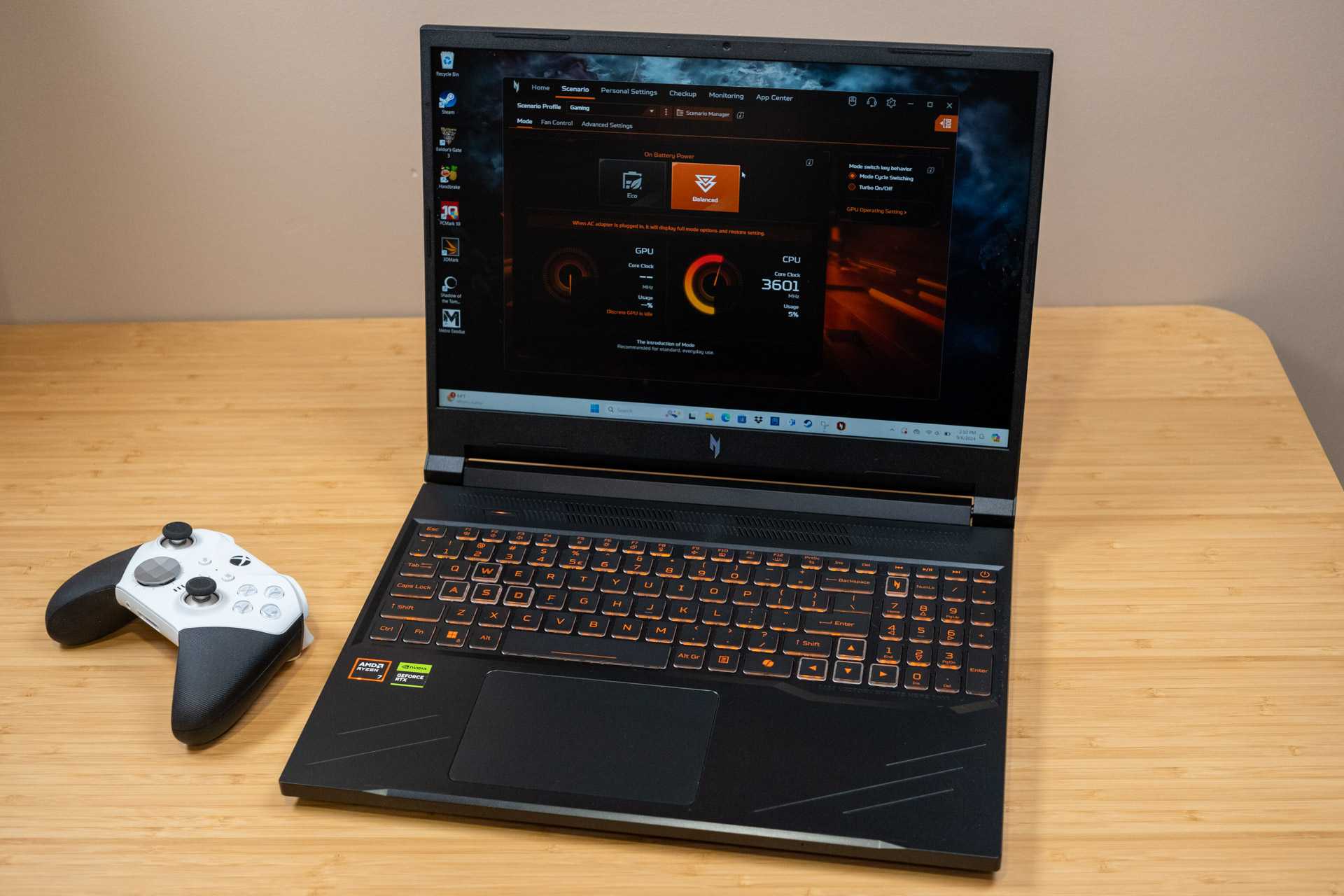 โน้ตบุ๊กเกมมิ่งเปิดหน้าจอแสดงหน้าตั้งค่าโหมดพลังงานของ GPU และ CPU