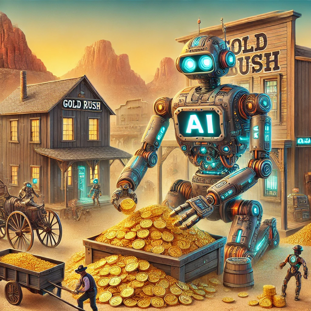 หุ่นยนต์ AI ในฉากตื่นทองแบบตะวันตก สื่อถึงการแข่งขัน AI ในองค์กร